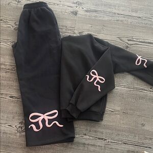 Edikted Black and Pink Bow Kids Jogger Set